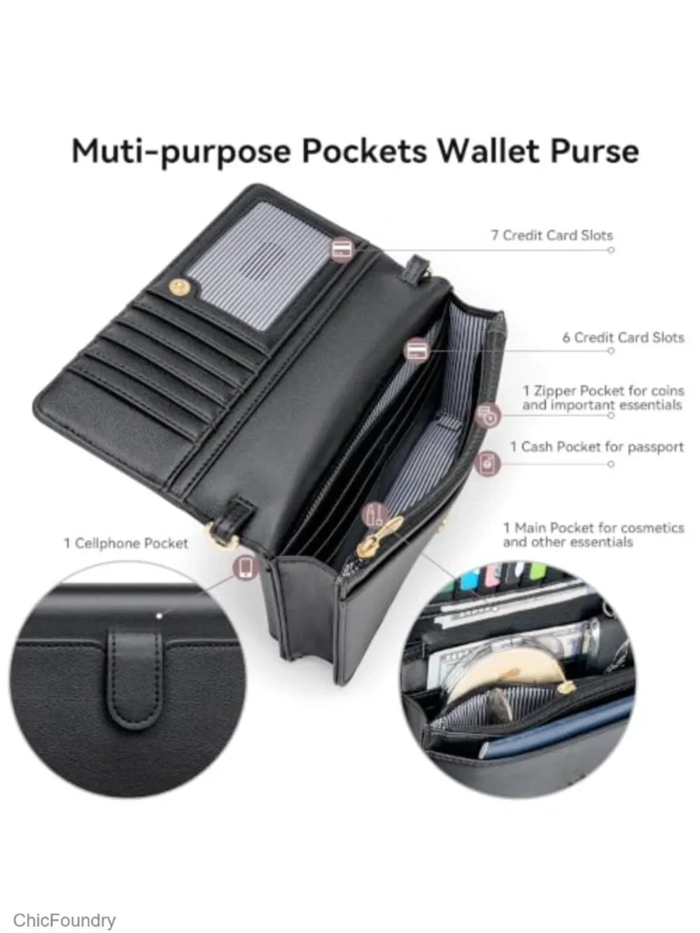 Women's Small Crossbody Bag Phone Purse Wallet RFID Blocking 2 Straps Wristlet